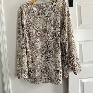 Chico's Beige & Brown Snake-Print Long Sleeve Blouse Size 12/14 Chicos 3